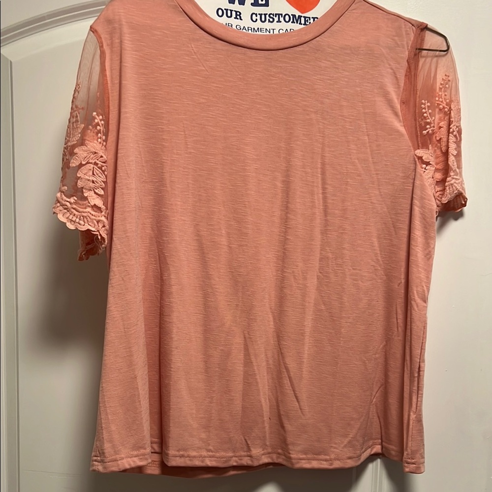 Elegant Lace Sleeve Peach Top